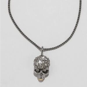 NEW | Alexis Bittar Gunmetal Skull Crystal Pave Pendant Necklace